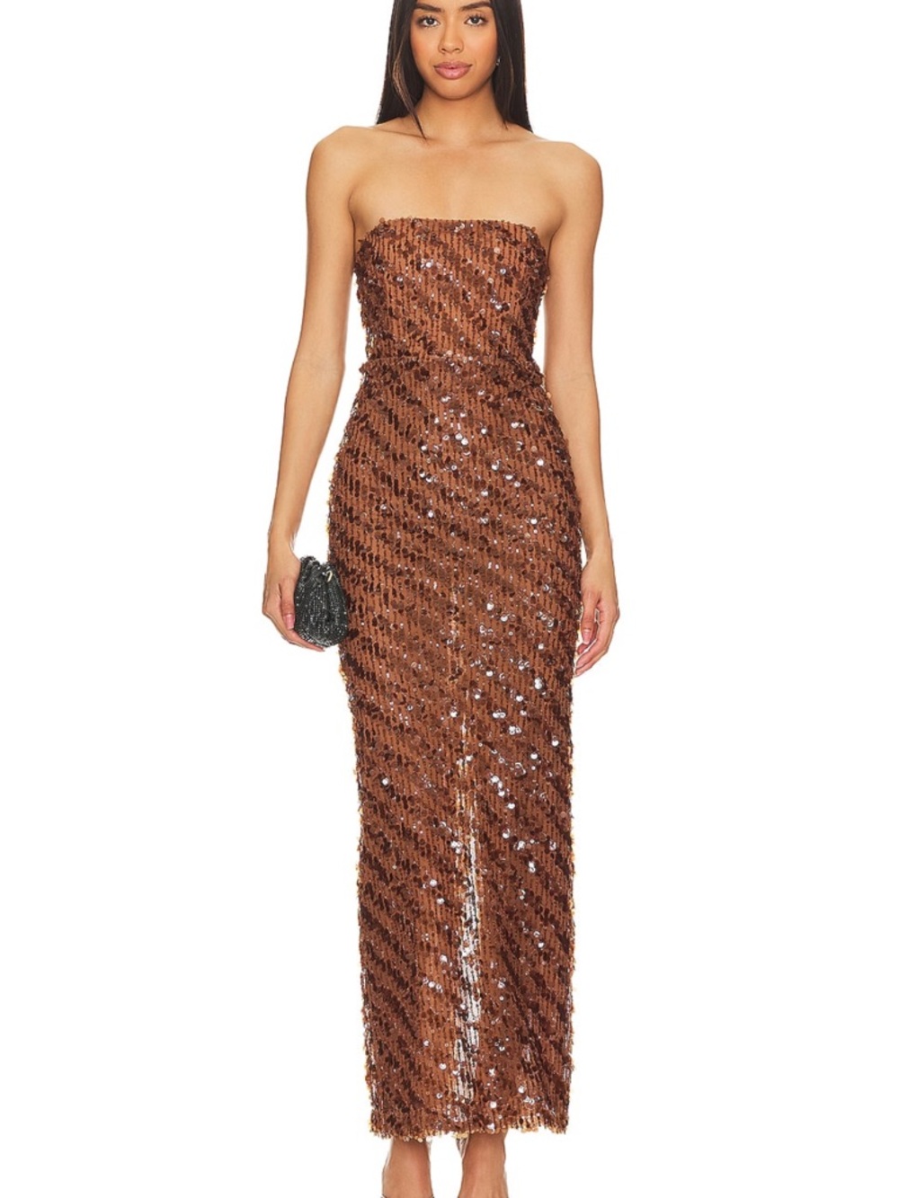 Camila Coelho Strapless Sequin Maxi Dress in Bronze